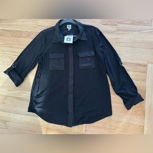Anne Klein Size XL Professional Black Collared Top Womens Shirt NWT